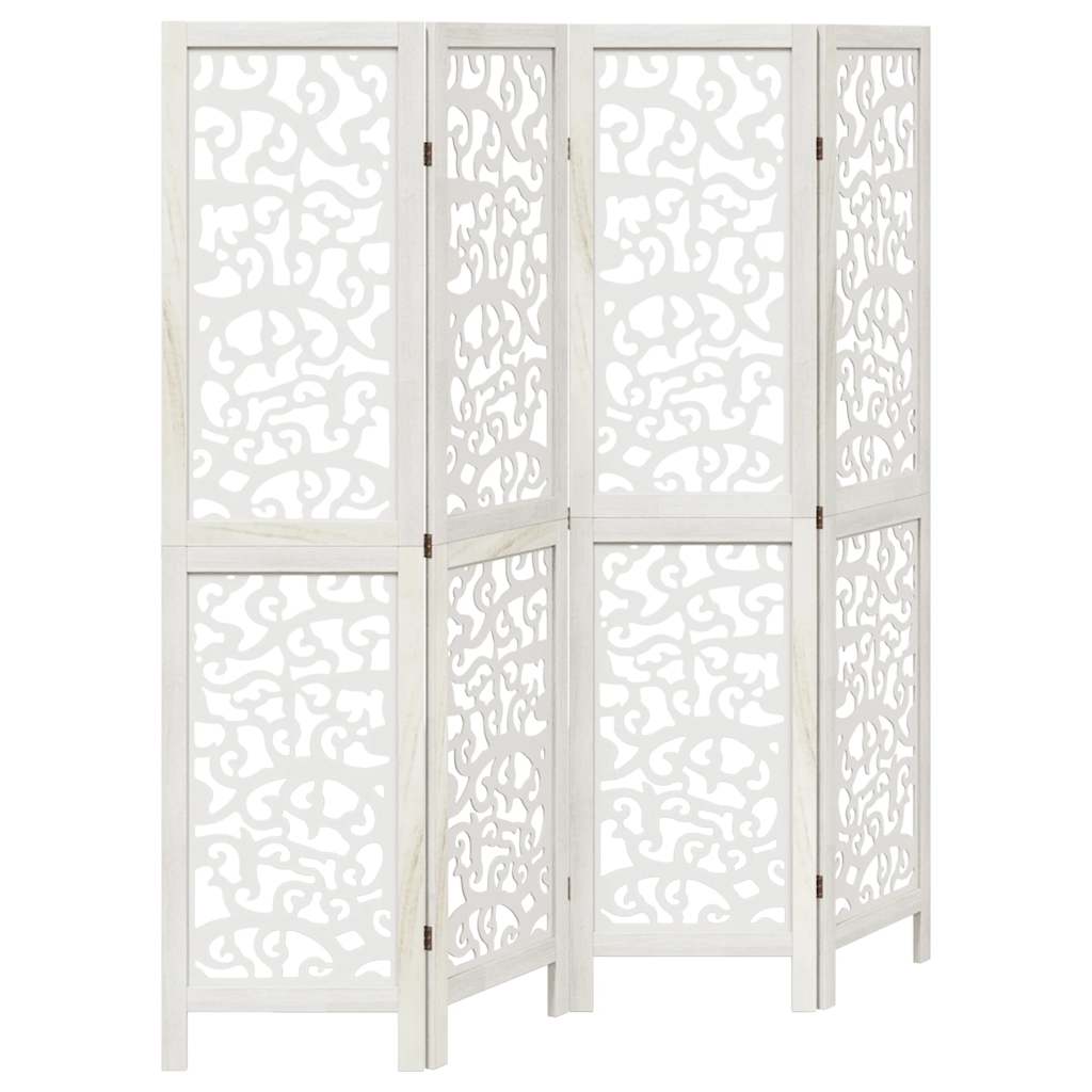 Room Divider 4 Panels White Solid Wood Paulownia